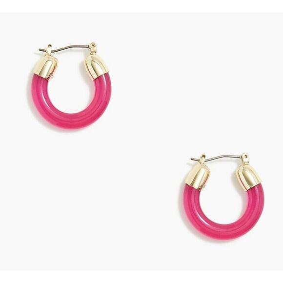 J. Crew Solid-color Neon Hot Pink Gold Tone Acrylic Hoop Earrings New - Picture 2 of 7